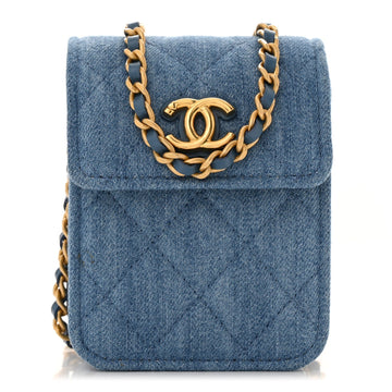 Denim Quilted Flap Mini Crossbody Blue