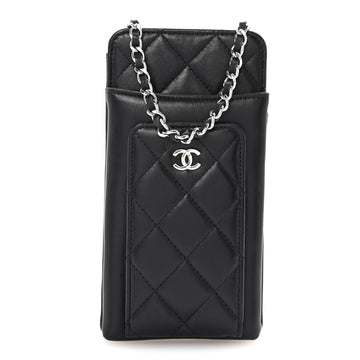 Lambskin Quilted Zip Phone Case Black