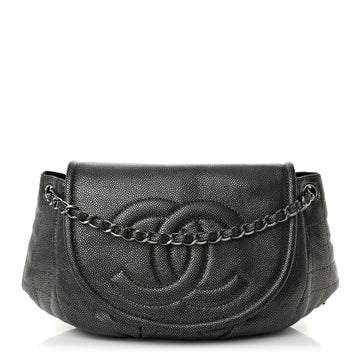 Caviar Half Moon Large Flap Dark Silver