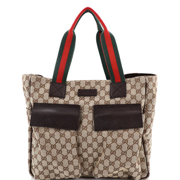 Double Pocket Web Handle Tote Gg Canvas