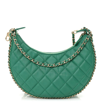 Lambskin Quilted Small Hobo Bag Green