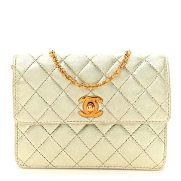 Metallic Lambskin Quilted Mini Flap Gold