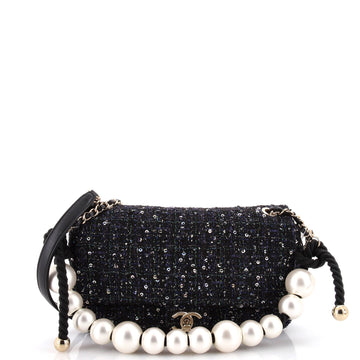 Pearl Handle Flap Bag Quilted Tweed