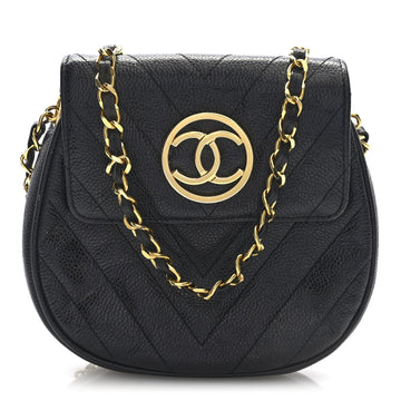 Caviar Chevron Cc Shoulder Bag Black