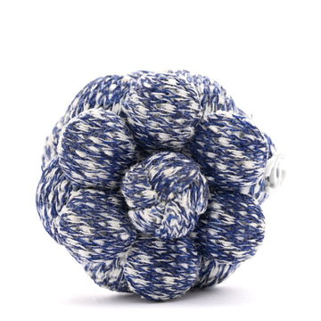 Tweed Camellia Cc Brooch Lapel Pin Blue
