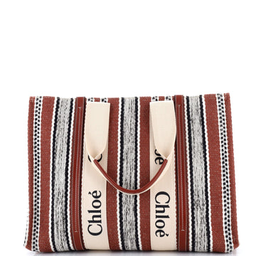 Chloe Woody Tote Striped Linen Large