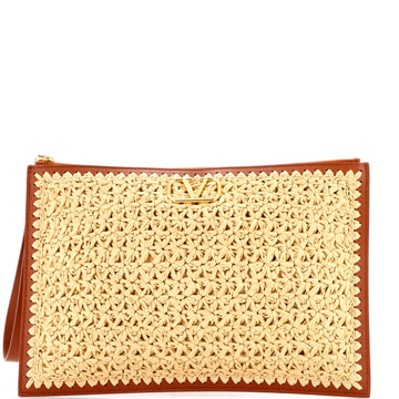 Vlogo Wristlet Clutch Raffia And Leather