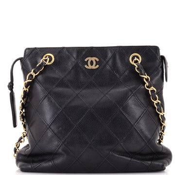 Vintage Zipped Chain Tote Quilted Caviar