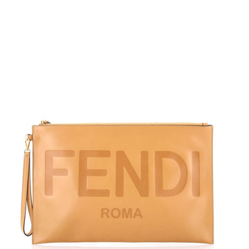 Fendi Logo Flat Wristlet Pouch Embossed