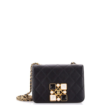 Resin And Pearl Cc Full Flap Bag Quilted