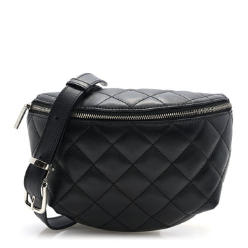 Lambskin Quilted Waist Belt Bag Black