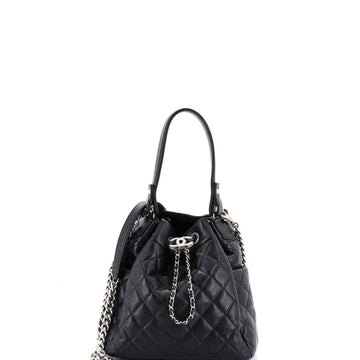 Cc Chain Drawstring Bucket Bag Quilted