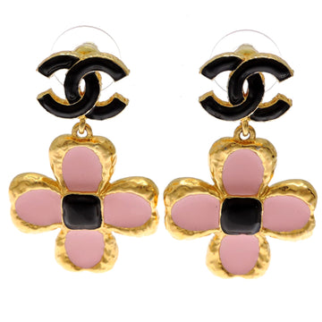Chanel Cc Logo Flower Earrings Gold-Tone