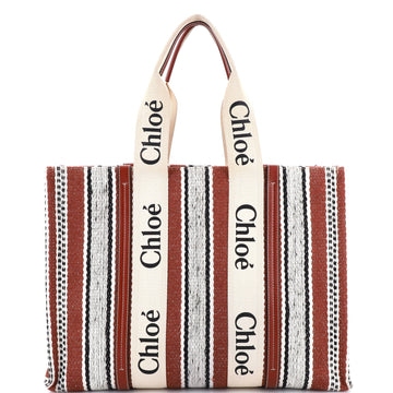 Chloe Woody Tote Striped Linen Large