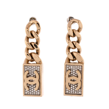 Chanel Cc Dog Tag Charm Drop Earrings