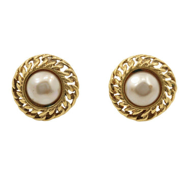 Chanel Earrings Pearl Gold-Tone Metal