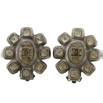 Chanel Cc Logo Clip-On Earrings Silver-