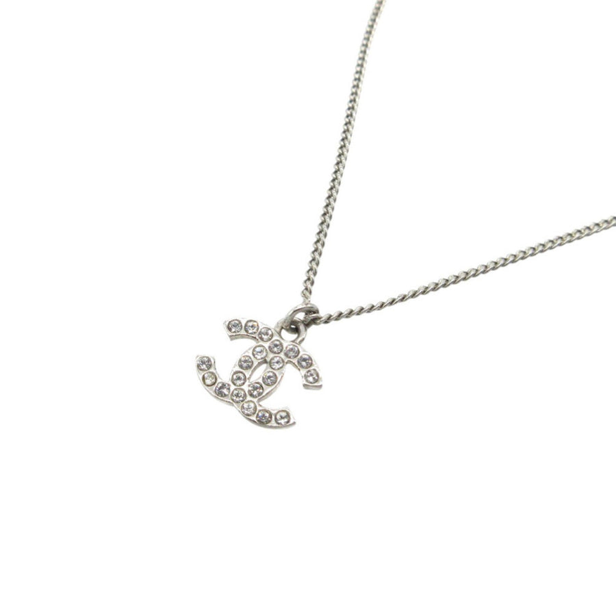 Chanel Cc Logo Pendant Necklace Silver-