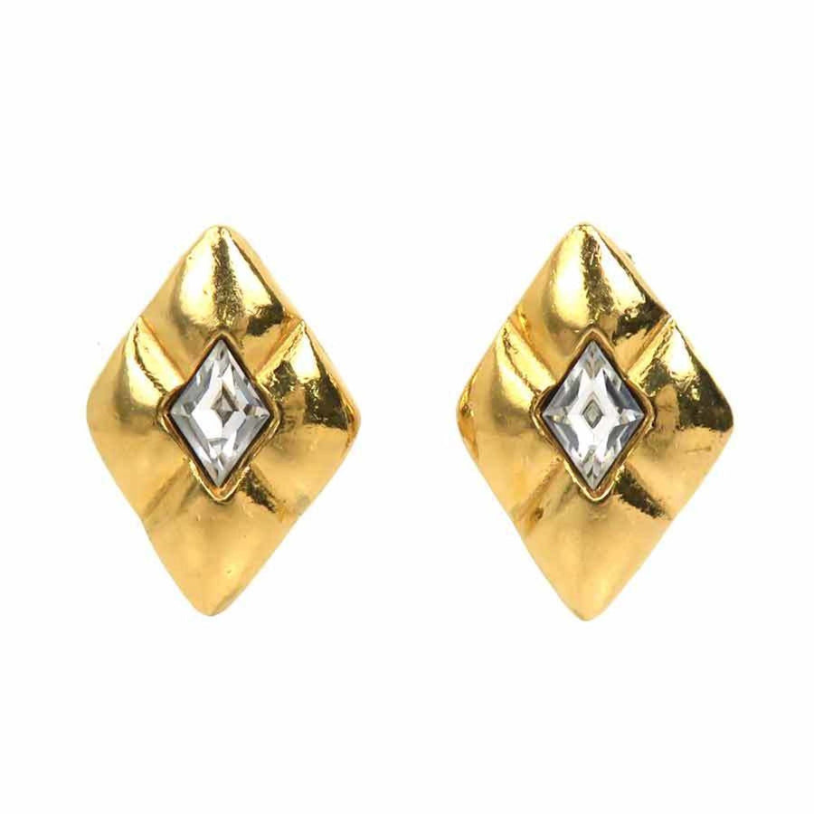 Chanel Rhinestone Clip-On Earrings Metal