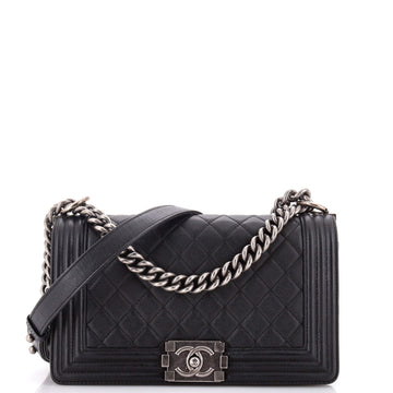 Chanel Boy Flap Bag Quilted Caviar Old