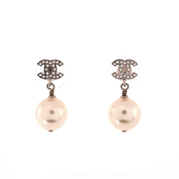 Chanel Cc Pearl Drop Earrings Faux