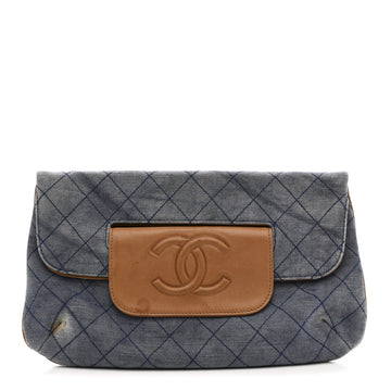 Chanel Denim Lambskin Quilted Cc Clutch