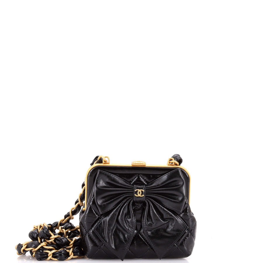 Chanel Bow Frame Clutch With Chain