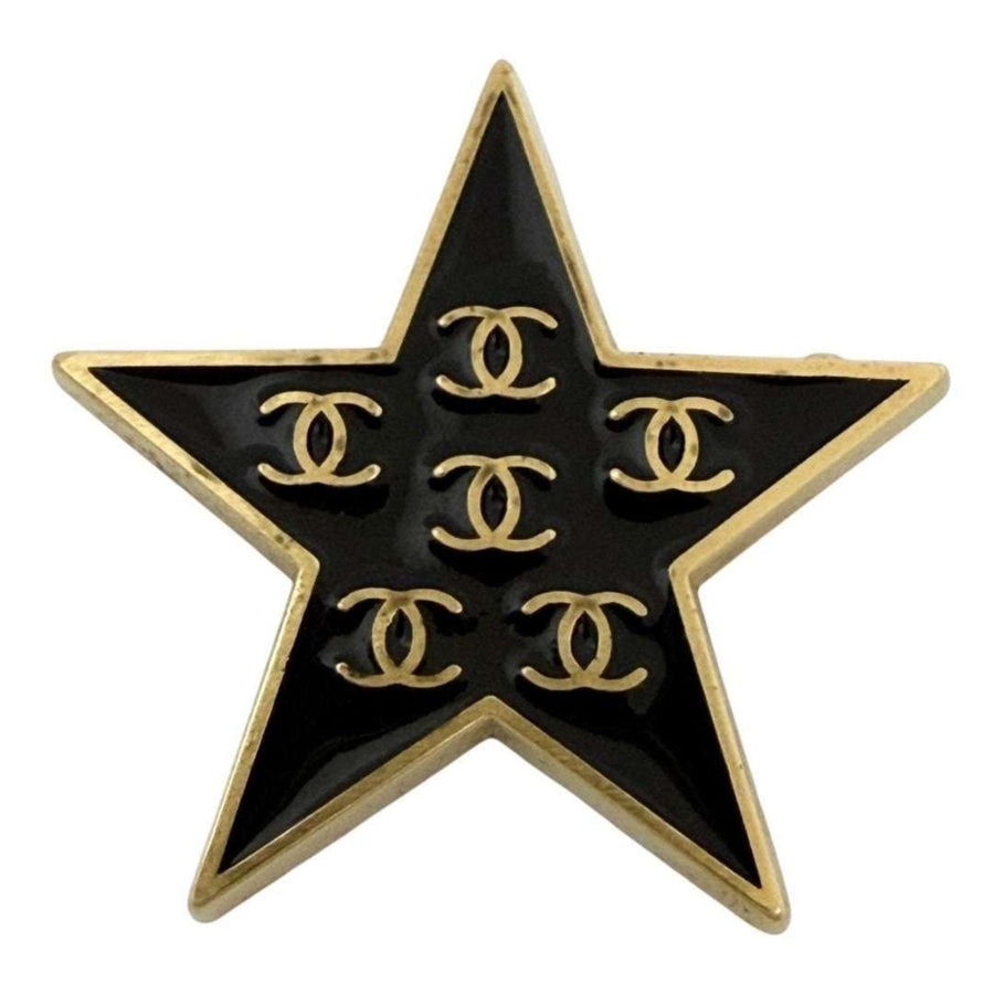 Chanel Cc Logo Star Brooch Gold-Tone