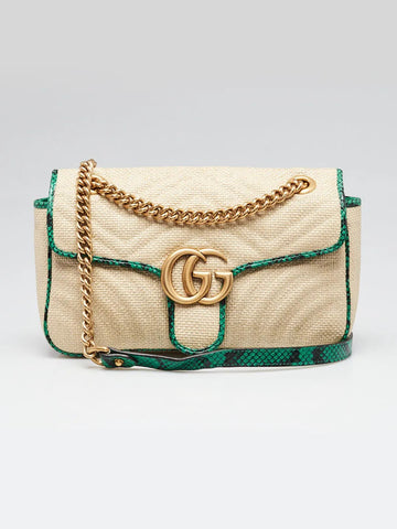 Gucci Natural Raffia And Green Snakeskin