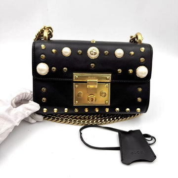 Hj Gucci Studs Pearl Leather Chain