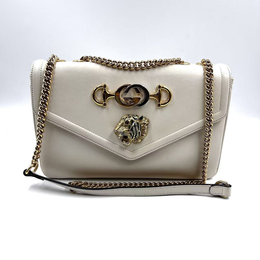 Hj Gucci White Leather Rajah Flap