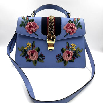 Hj Gucci Blue Clutch Bag Flowers Gg