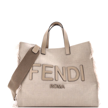 Fendi Logo Shopper Tote Fringe Canvas