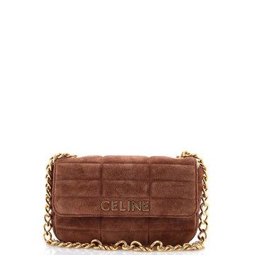 Celine Logo Chain Flap Bag Quilted Suede