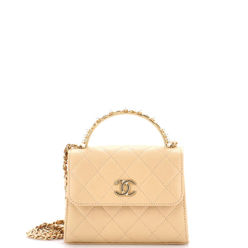 Chanel Logo And Pearl Top Handle Clutch