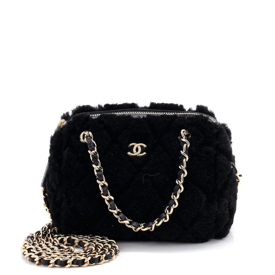 Chanel Cc Double Chain Zip Clutch With