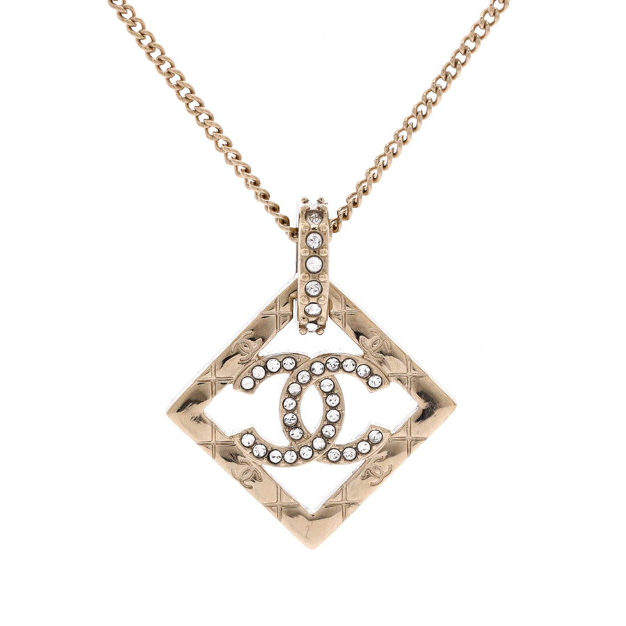 Chanel Cc Diamond Pendant Necklace Metal