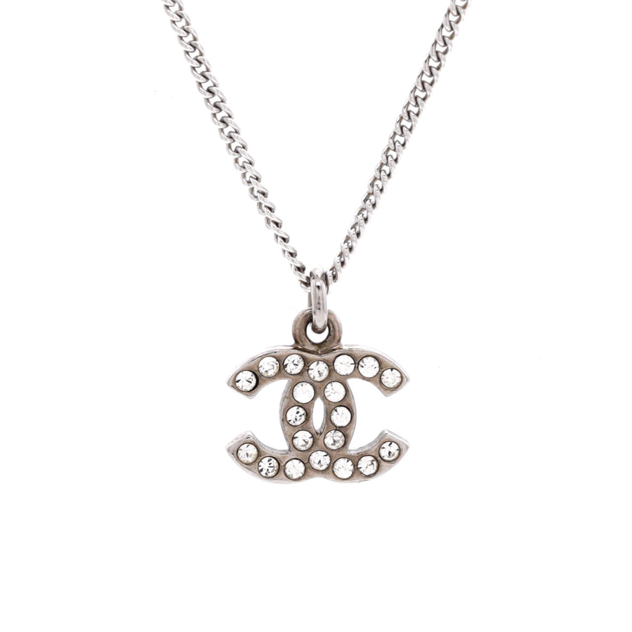 Chanel Cc Crystal Logo Necklace Metal