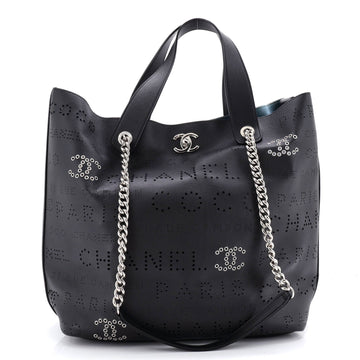 Chanel Logo Eyelets Shopping Tote