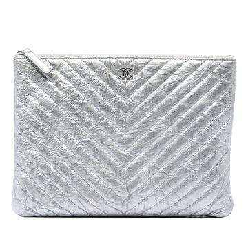 Chanel O Case Clutch Chevron Aged