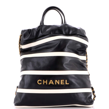 Chanel 22 Chain Backpack Striped Shiny