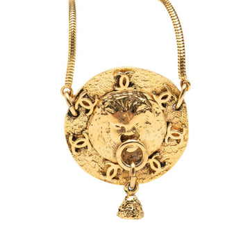 Chanel Cc Logo Round Pendant Necklace