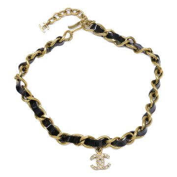 Chanel Necklace Metal Black Patent Tape