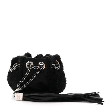 Chanel Fur Satin Drawstring Tassel Sac