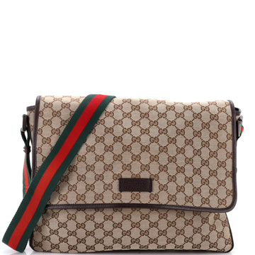 Gucci Web Strap Flap Messenger Gg Canvas