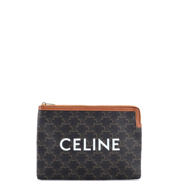 Celine Logo Zip Wristlet Pouch Triomphe