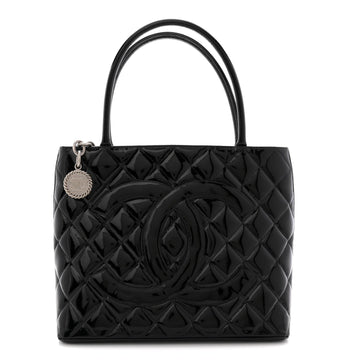 Chanel Patent Medallion Tote Black