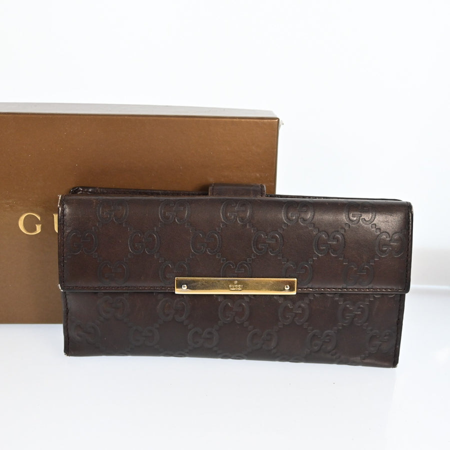 Gucci Gg Pattern Brown Leather Long