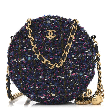 Chanel Tweed Quilted Round Clutch With