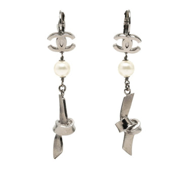 Chanel Cc Logo Earrings Silver-Tone